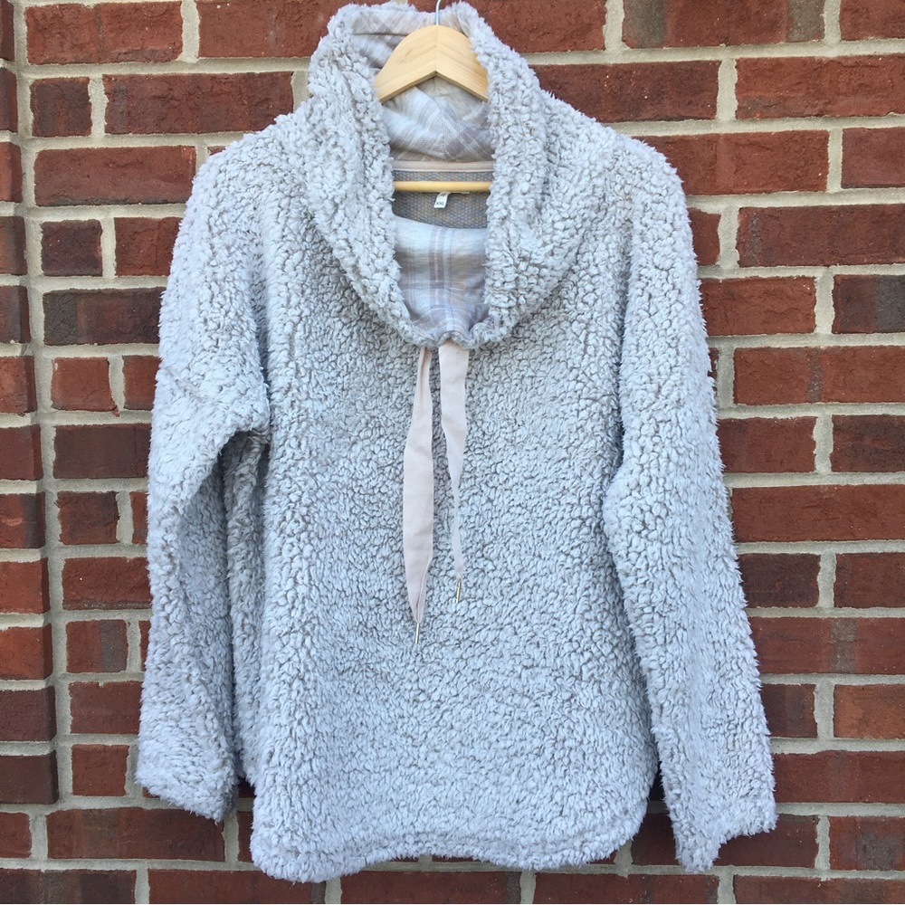 Maurices Sherpa Pullover Womens Size XXL Oatmeal Gray Cowl Neck Cozy Relaxed
